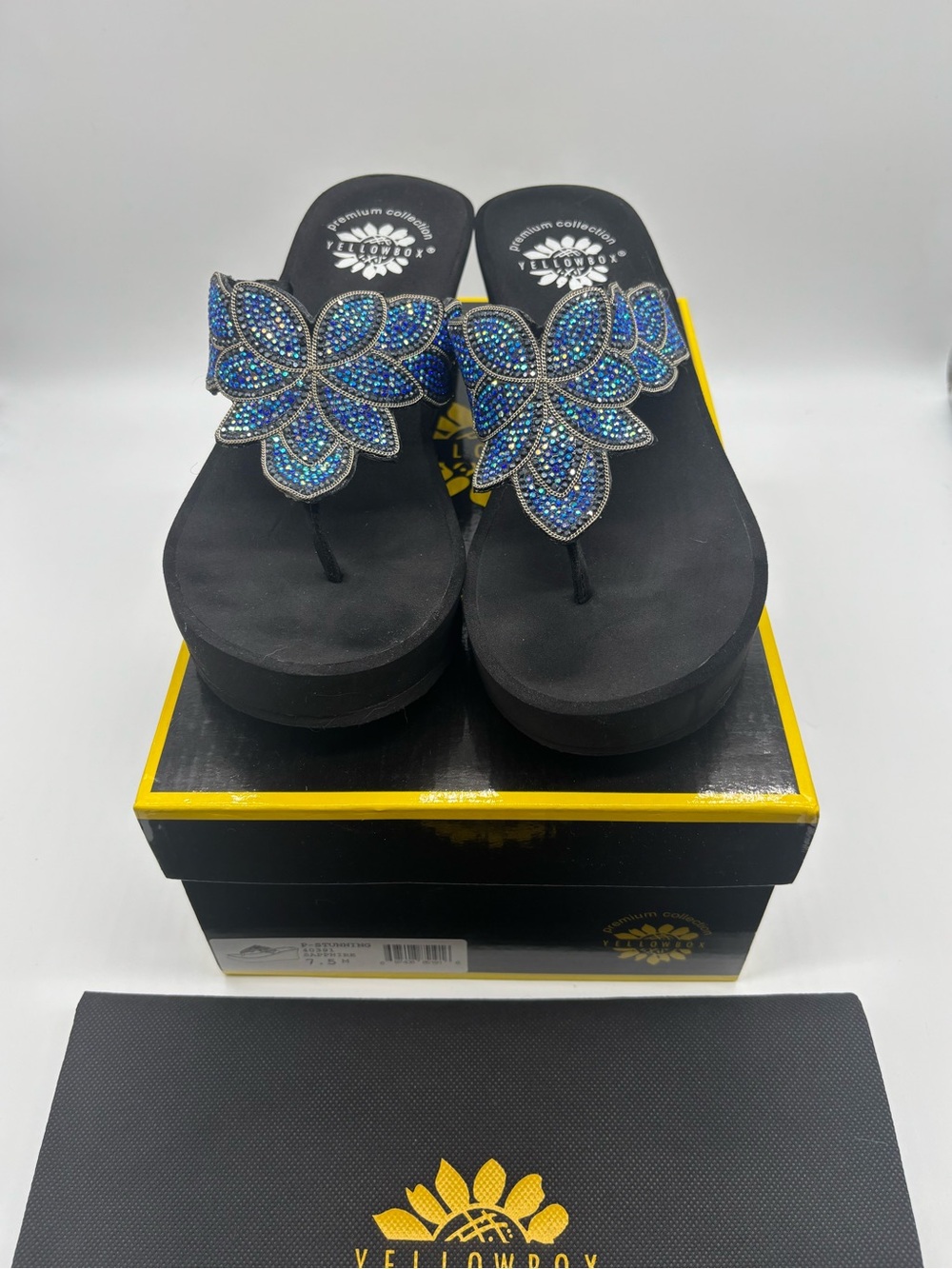 Yellow Box Premium Blue Crystal Flower Wedge Sandals
